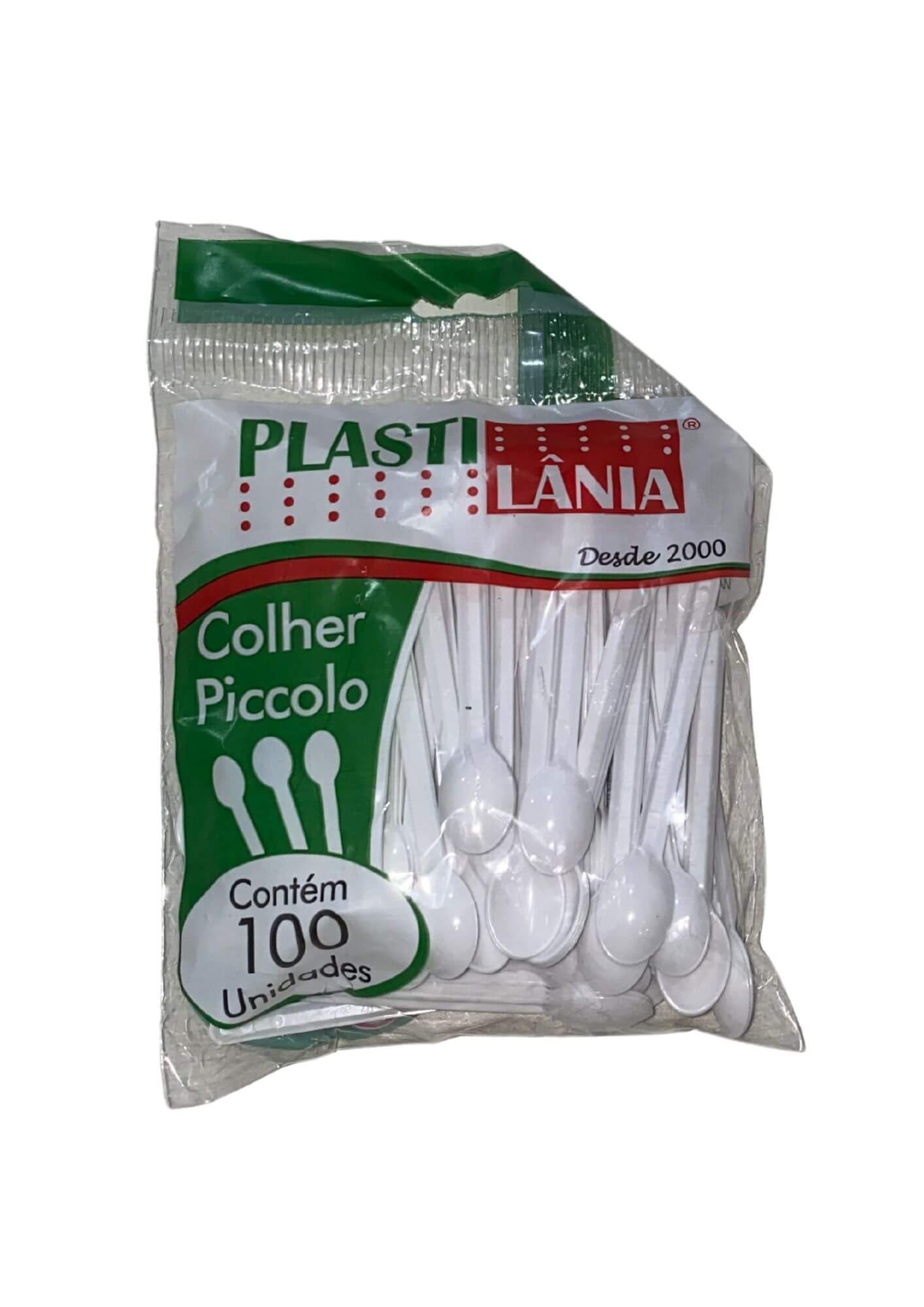 Colheres piccolo plastilânia branco 100 unidades