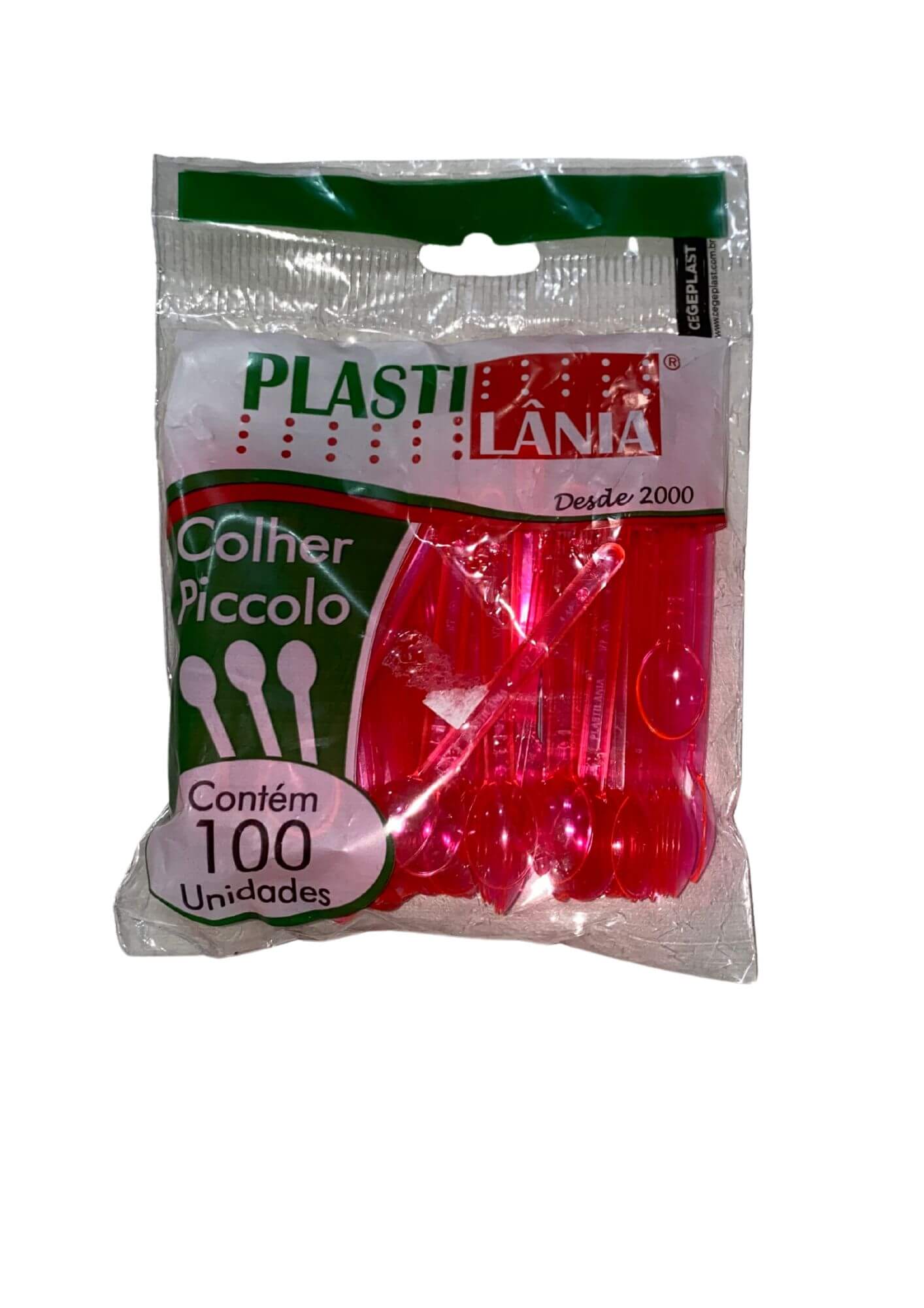 Colheres piccolo plastilânia rosa 100 unidades