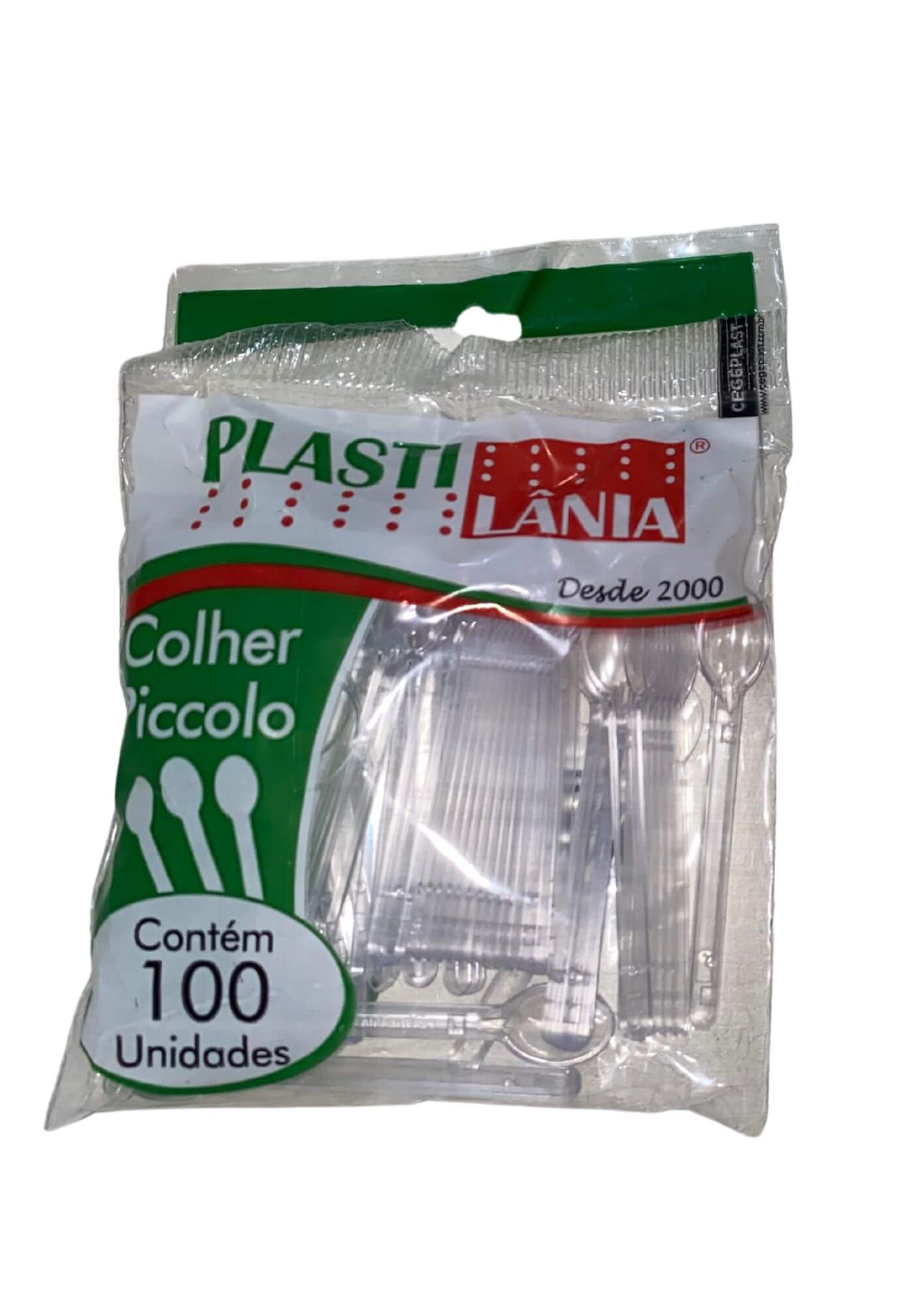 Colheres piccolo plastilânia transparente 100 unidades