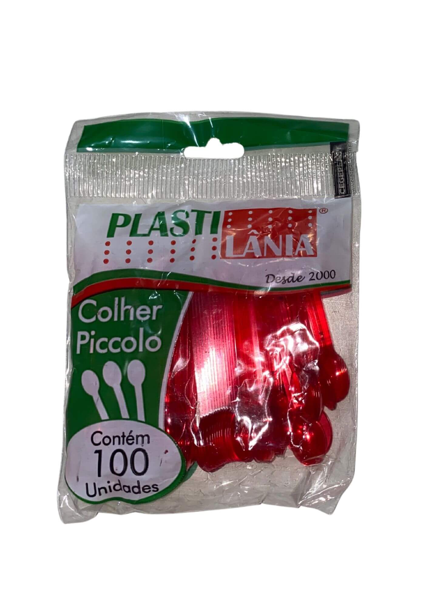 Colheres piccolo plastilânia vermelho 100 unidades